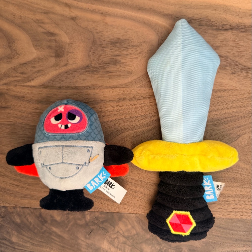 BARK BarkBox Small Dog Toys Plush Squeaky Crinkle Knight Sword Set